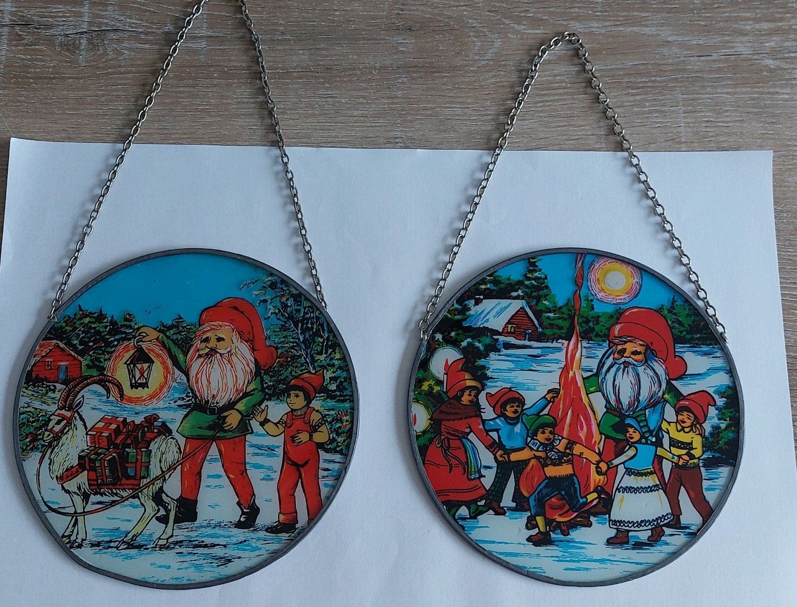 vintage rond glas in lood raamhanger kerst kerstman, Diversen, Ophalen of Verzenden, Gebruikt