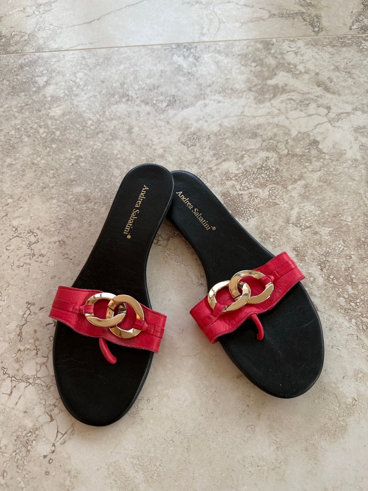 Andrea Sabatini leren teenslippers mt 40 Rood zgan, Ophalen of Verzenden, Zo goed als nieuw, Rood, Slippers