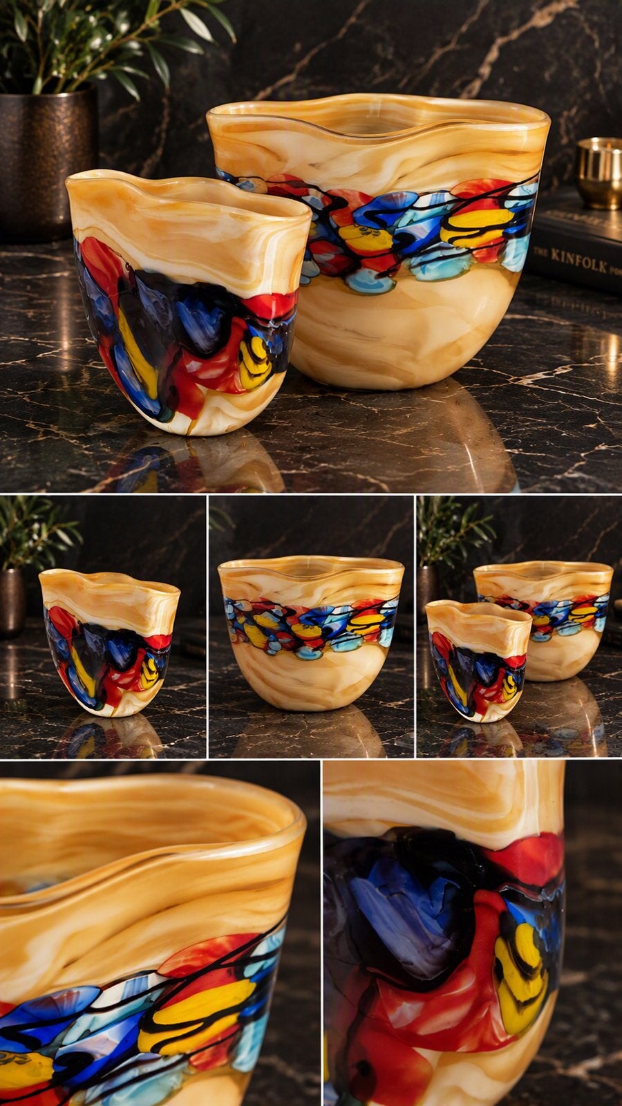 Set handgemaakte glazen design vazen | Murano-stijl | kleurr, Ophalen of Verzenden