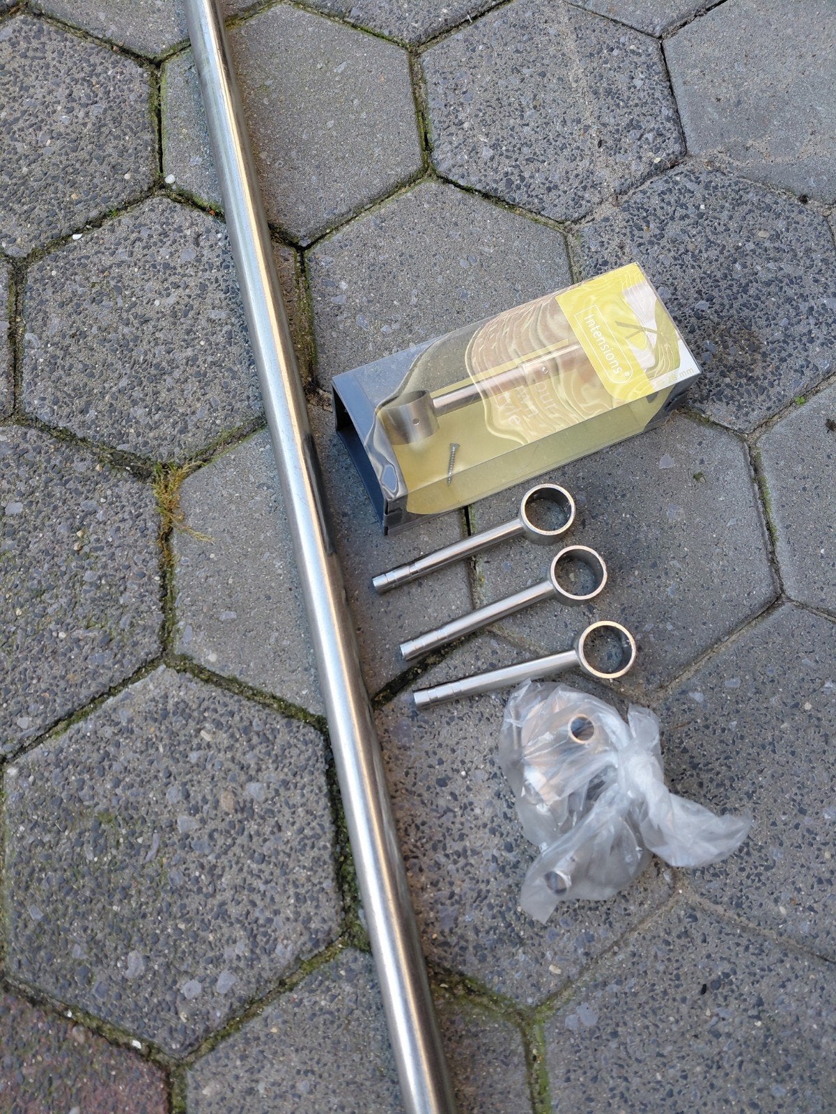 Ophangroede 2.29m met 4 steunen, Ø 2.8cm, Ophalen, Gebruikt, Zilver, Metaal