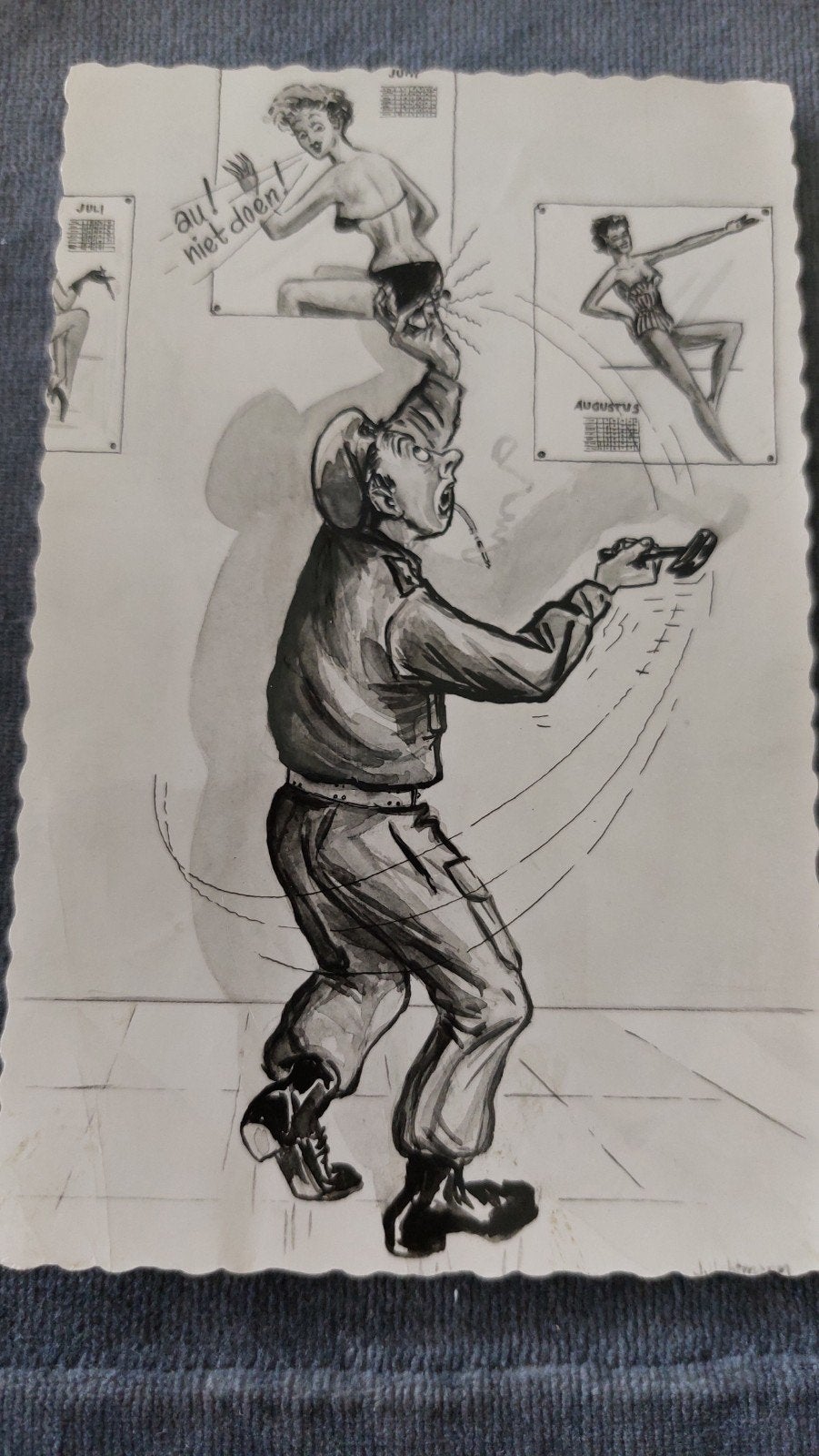 Militair humor,  Au! Niet doen!, Verzamelen, Ansichtkaarten | Themakaarten, Verzenden, 1940 tot 1960, Gelopen, Overige thema's