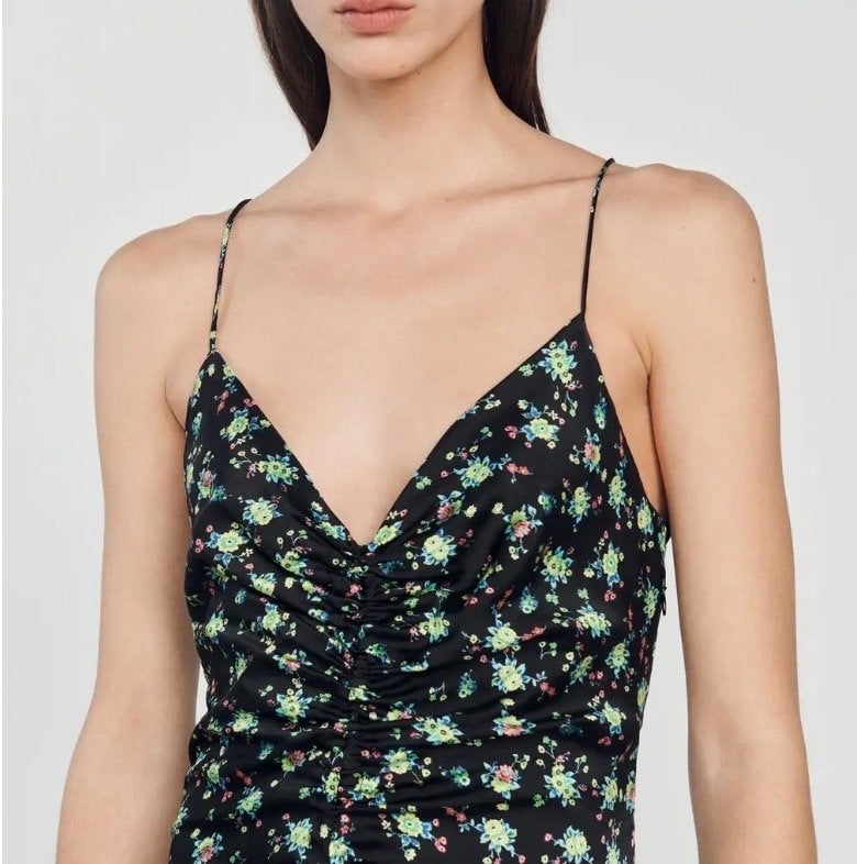 Sandro Zwarte Bloemen Maxi Jurk Maat 36, Kleding | Dames, Zwart, Ophalen of Verzenden, Zo goed als nieuw, Maat 36 (S)