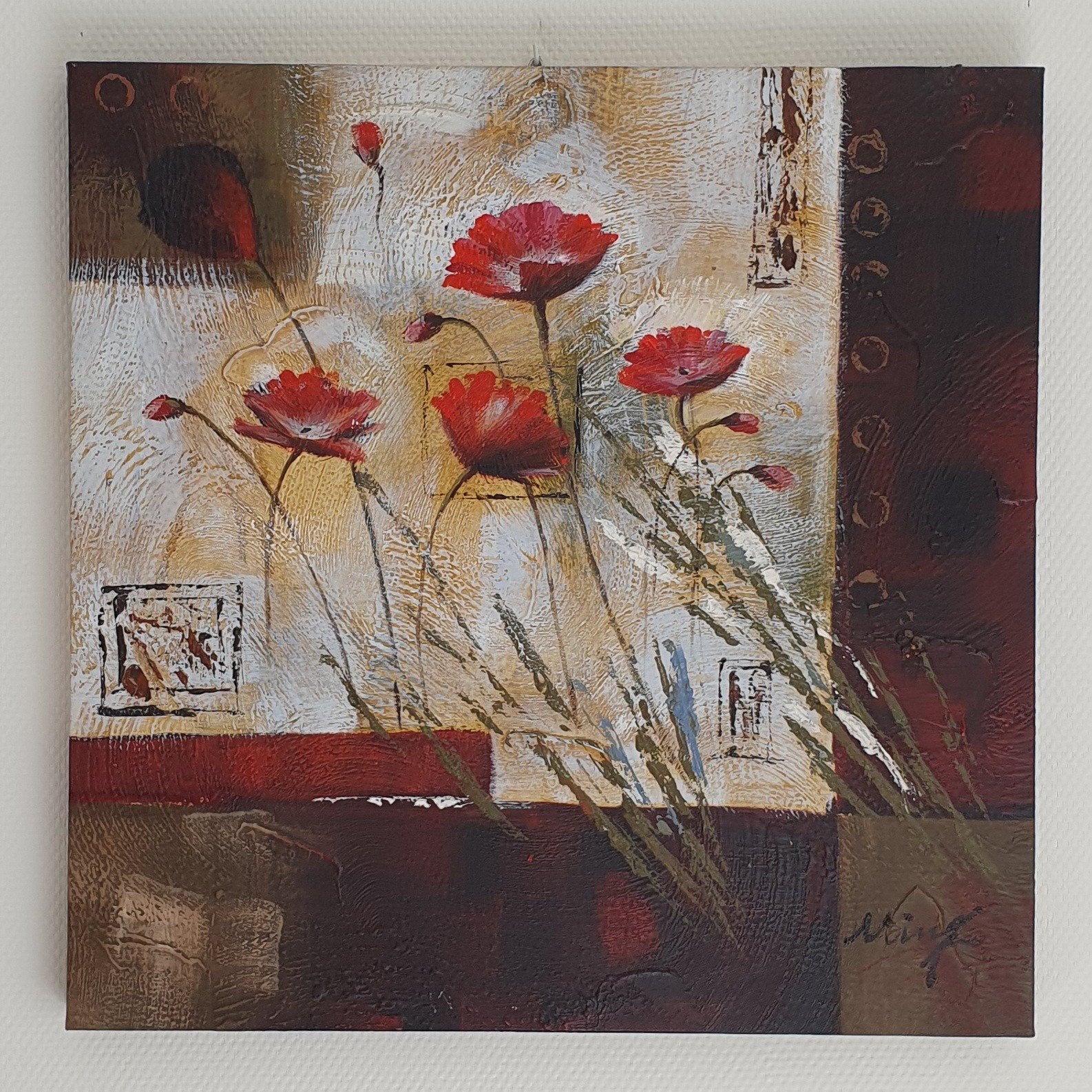 Set van 2 schilderijen met bloemen, 60x60 cm, Acrylverf, Op houten frame, Ophalen of Verzenden, Bloemen