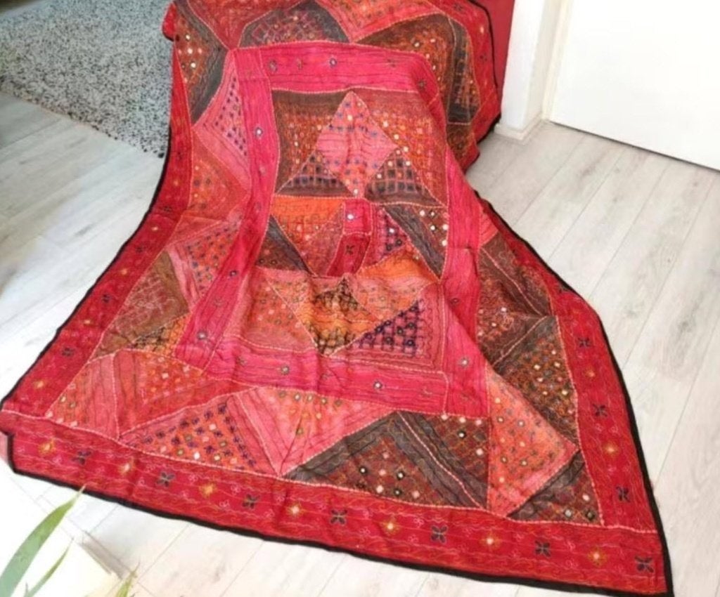 Turks spiegeltjeskleed, handgeborduurd, katoen, 190x220 cm, Ophalen of Verzenden, 200 cm of meer, Rechthoekig, Nieuw