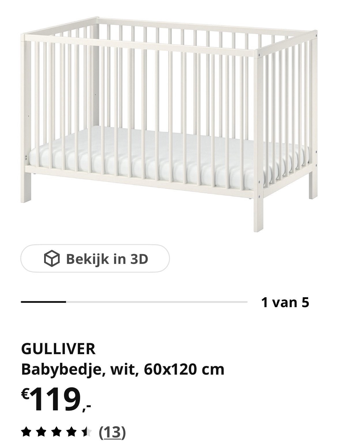 ZGAN Ikea Gulliver babybed / ledikant, Ophalen, Zo goed als nieuw, Ledikant