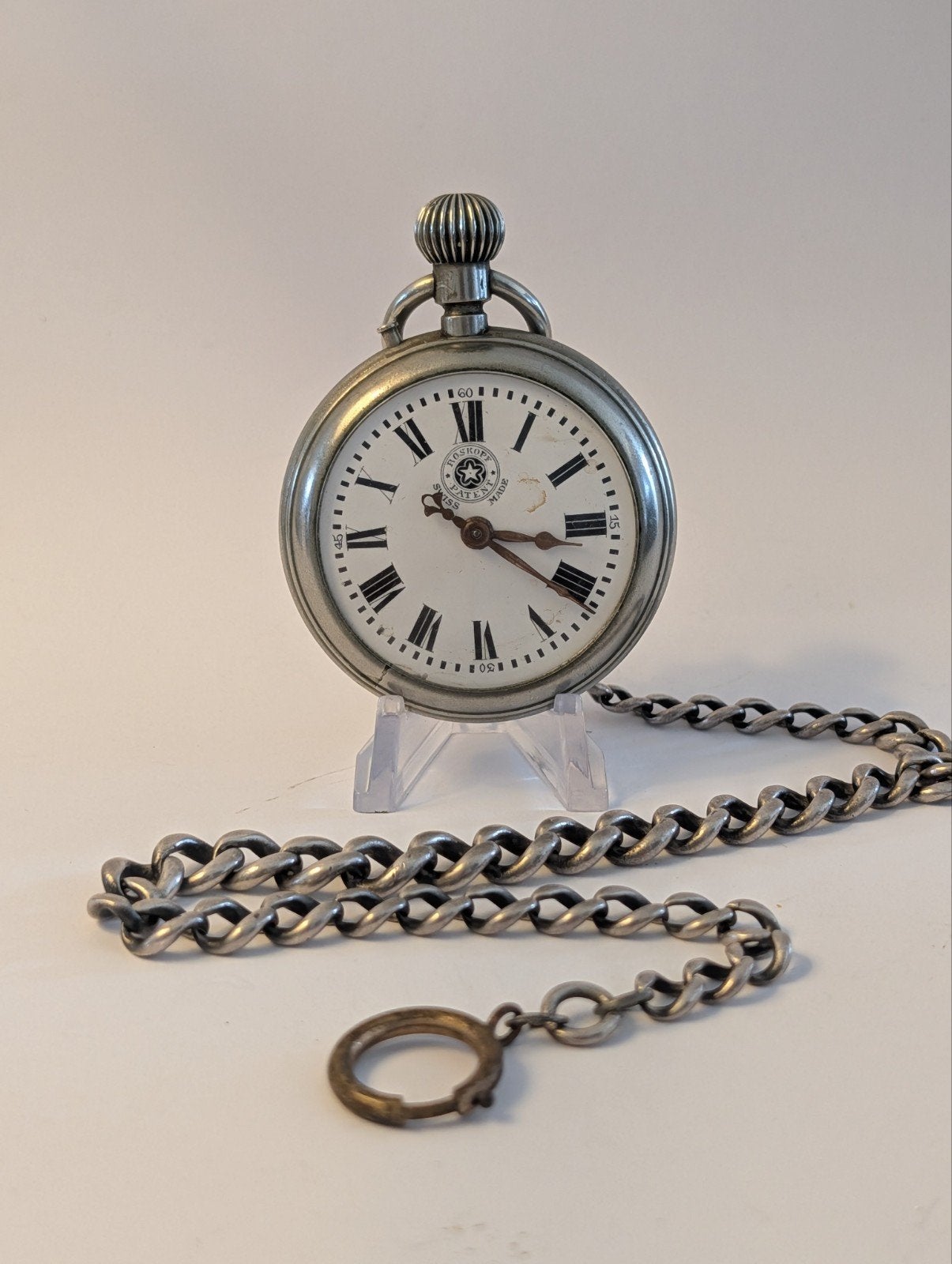 Antiek Roskopf Zakhorloge met Ketting - Swiss Patent Made, Sieraden, Tassen en Uiterlijk, Horloges | Antiek, Ophalen of Verzenden