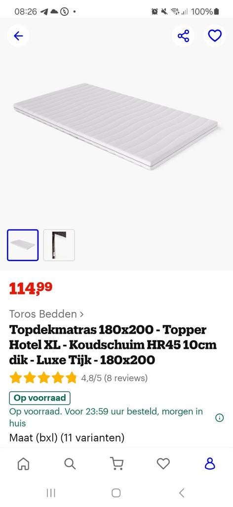Nieuw Toros Bedden Topdekmatras 180x200 Koudschuim, Ophalen, Matras, 180 cm, 200 cm