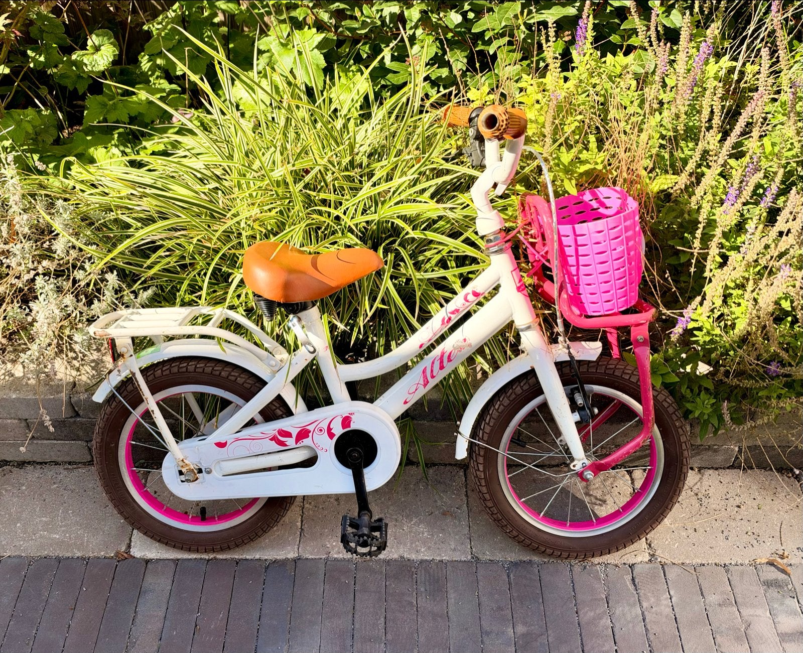 Altec Tuna Meisjesfiets 14 inch - Wit/Roze, Ophalen, Gebruikt, Terugtraprem, Minder dan 16 inch