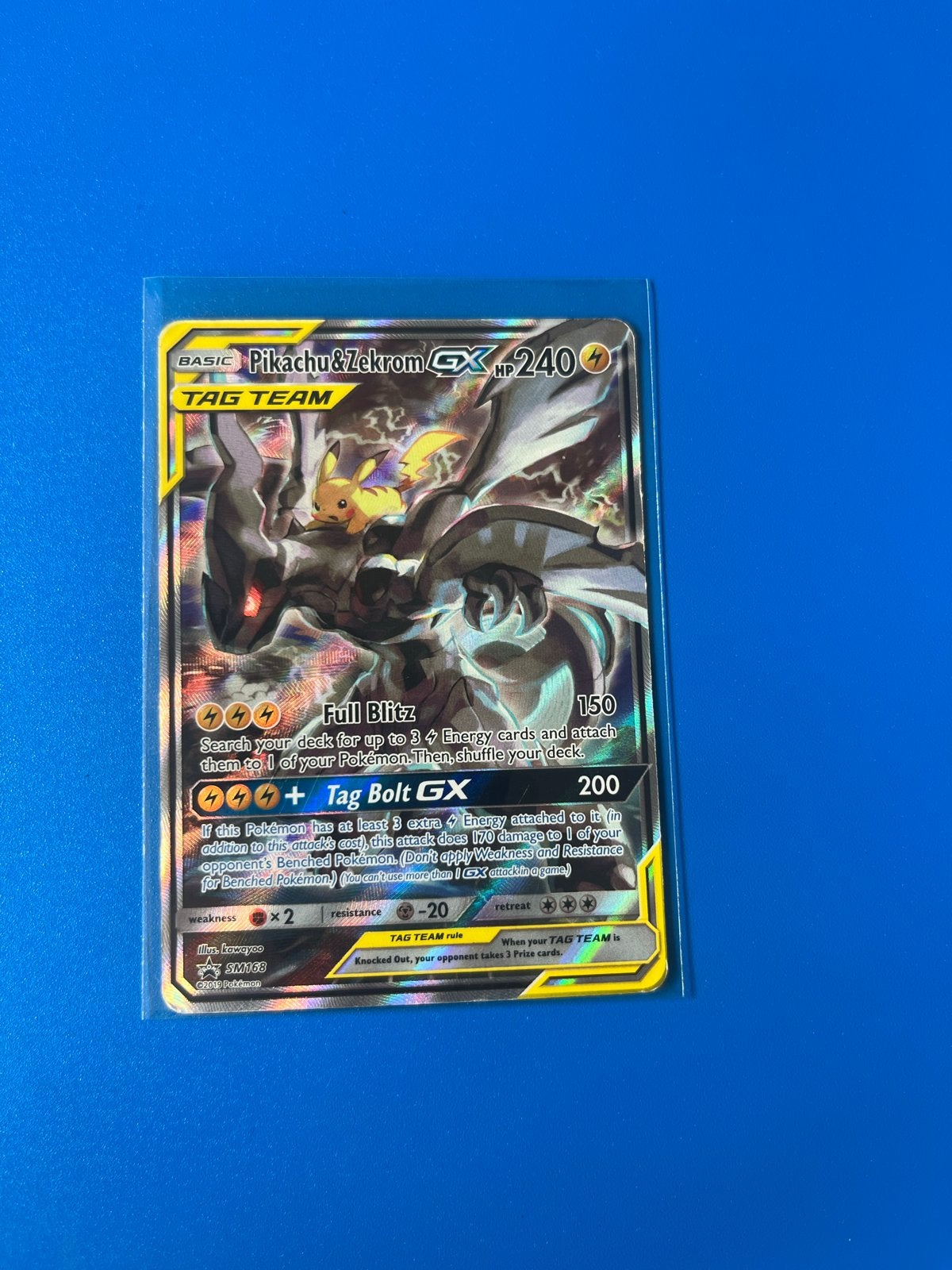 Pikachu & Zekrom GX Full Art Tag Team Pokémon Kaart, Hobby en Vrije tijd, Ophalen of Verzenden, Zo goed als nieuw, Losse kaart