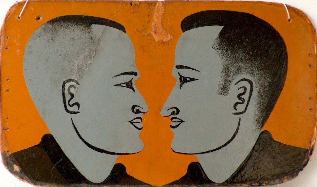 Afrikaans reclamebord, kappersbord, 22 cm, Afrika, Overige typen, Geschilderd