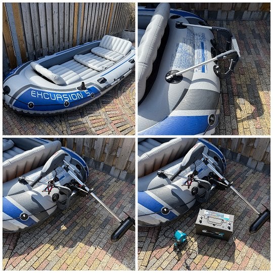 Intex Excursion 5 incl Rhino VX en elektrische pomp compleet, Watersport en Boten, Ophalen, Gebruikt, Overige typen