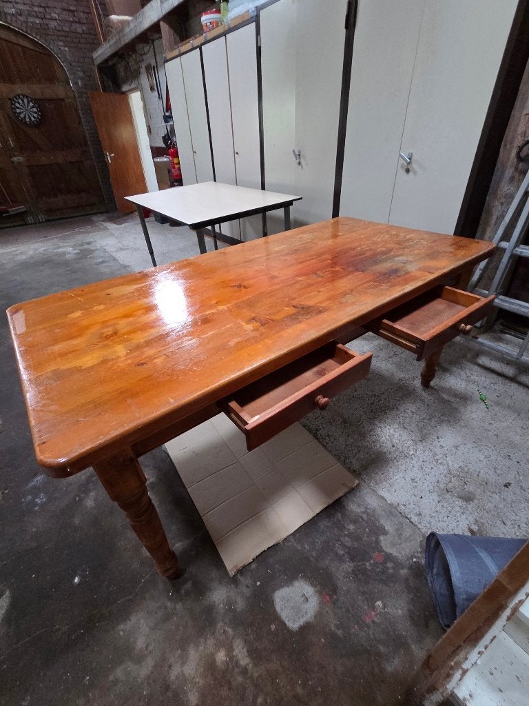 Grenen tafel met 2 laatjes - Opknapper, Ophalen, Gebruikt, 50 tot 100 cm, Landelijk