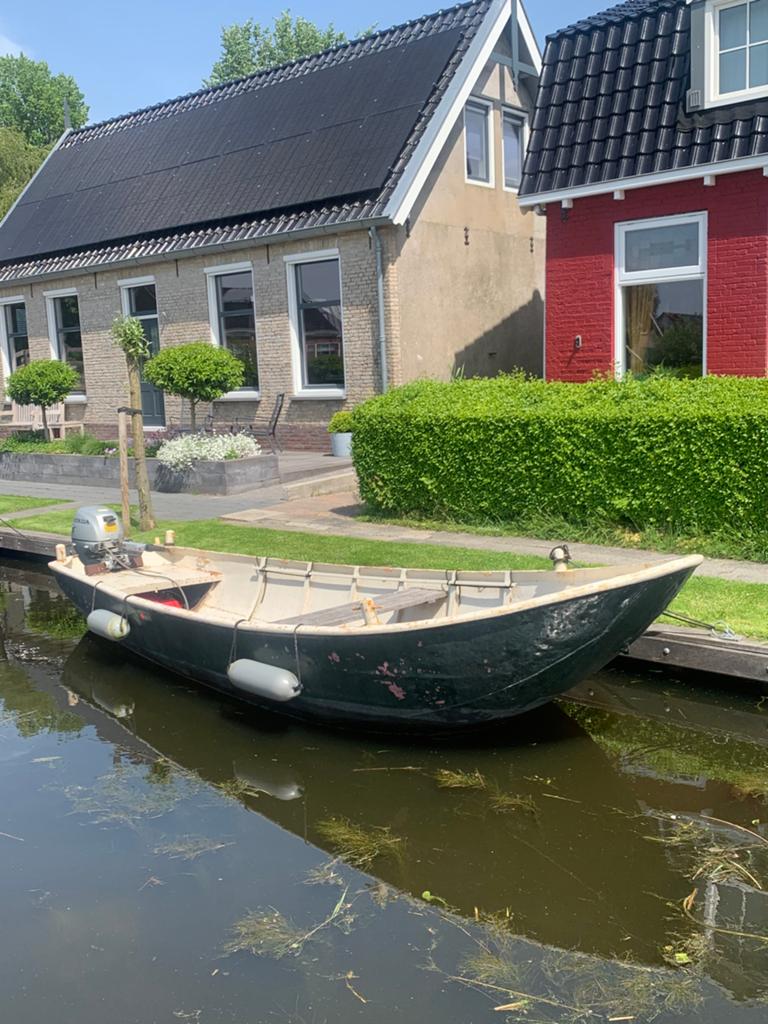 Stalen vlet, 5 meter, incl. Honda 8 pk 4takt buitenboord., Watersport en Boten, Gebruikt, Afdekzeil, Buitenboordmotor, 5 m