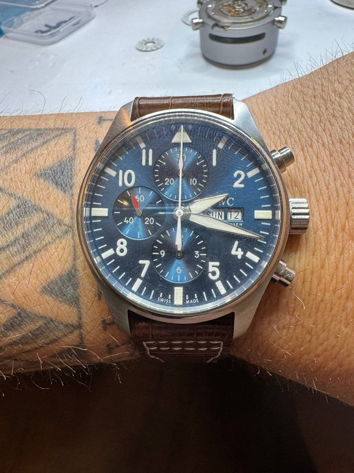 IWC 43mm Marriagwatch valjoux 7750 chrono automatic, Ophalen of Verzenden, Zo goed als nieuw, Leer, Overige merken