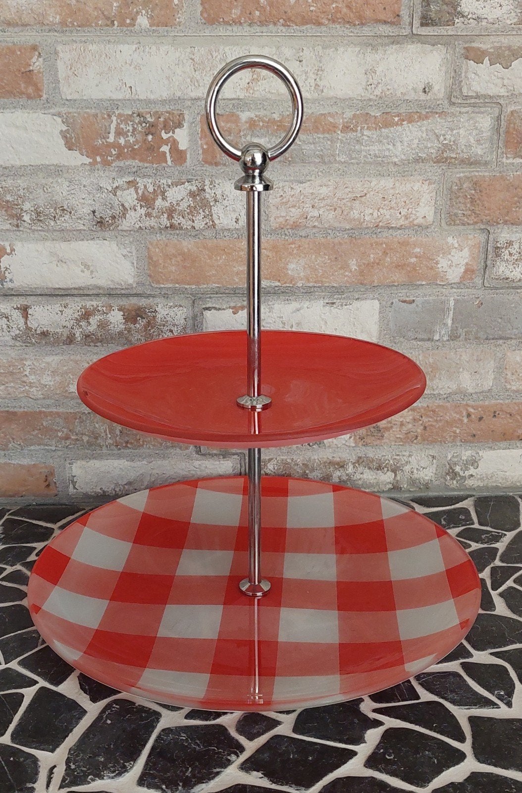 Etagere, rood-wit., Huis en Inrichting, Woonaccessoires | Etagères, Ophalen, Etagère, Demontabel, Glas