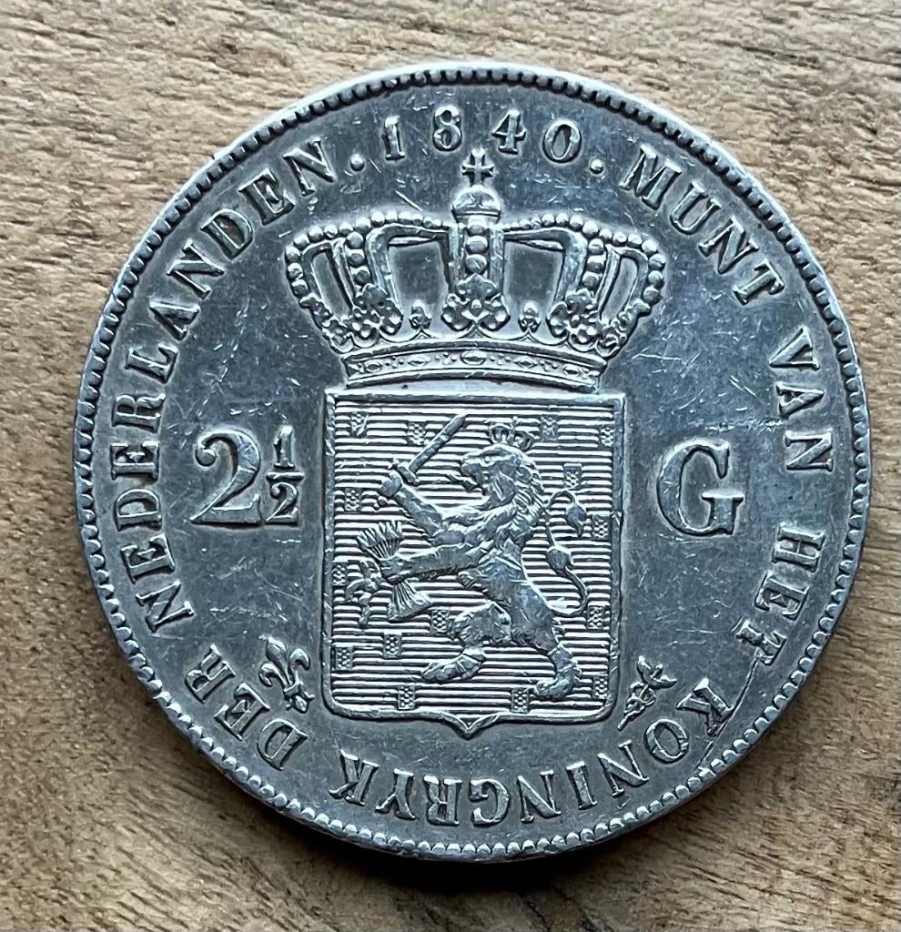 mooie 2,5 gulden 1840 Willem I, Ophalen, Zilver, Koning Willem I, Losse munt