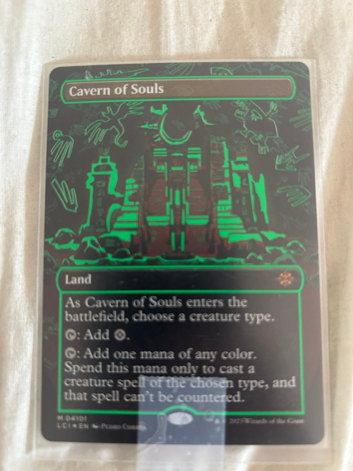 MTG Cavern of Souls 0410f Green Neon Ink Foil Borderless LCI, Ophalen, Zo goed als nieuw, Foil