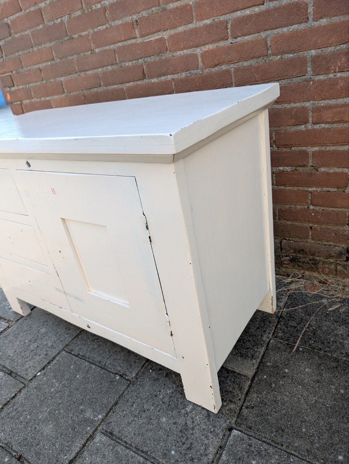 Wit houten kastje met lades en deurtje, Ophalen, Gebruikt, 50 tot 100 cm, Landelijk