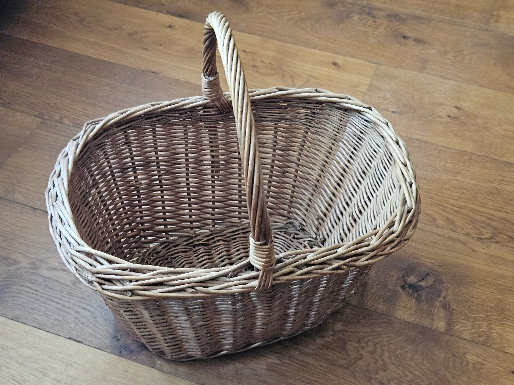 Ovale vintage rieten mand met handvat, Ophalen of Verzenden