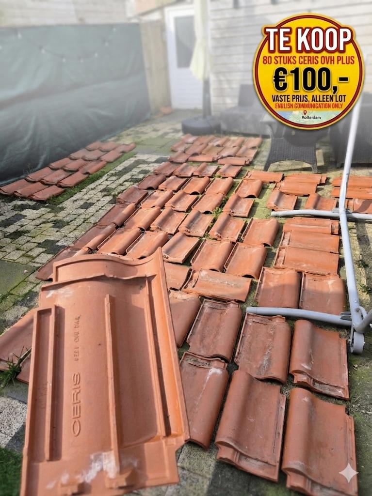 80 stuks Ceris OVH Plus Dakpannen - Natuurrood, Ophalen, Steen of Klei, Zwart, 5 tot 10 m²