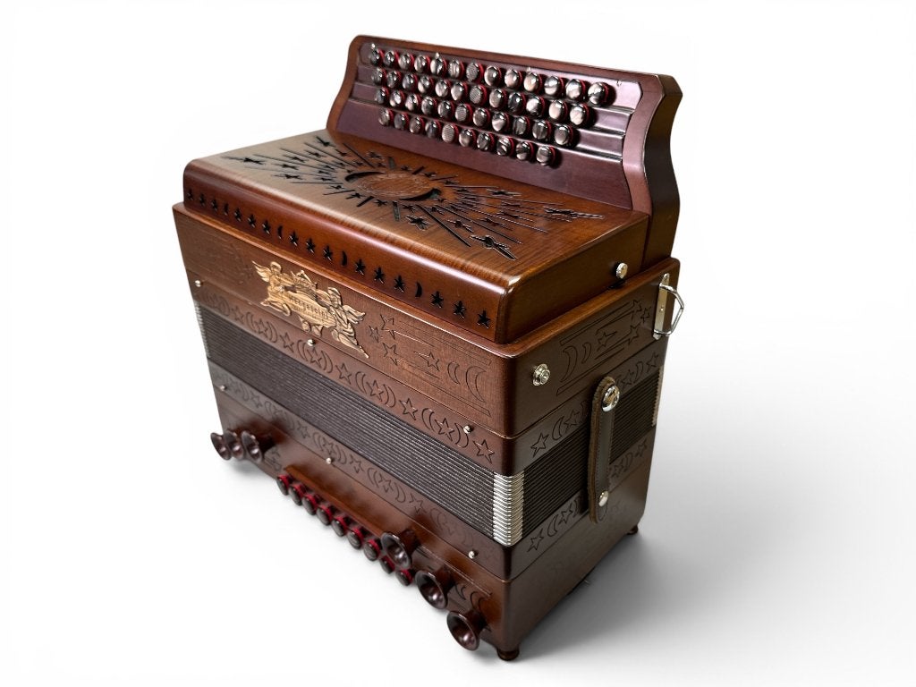 Mengascini 4 rijer met registers B-Es-As-Des als nieuw!, Info@sileon.nl, Overige formaten, Met koffer, Zo goed als nieuw