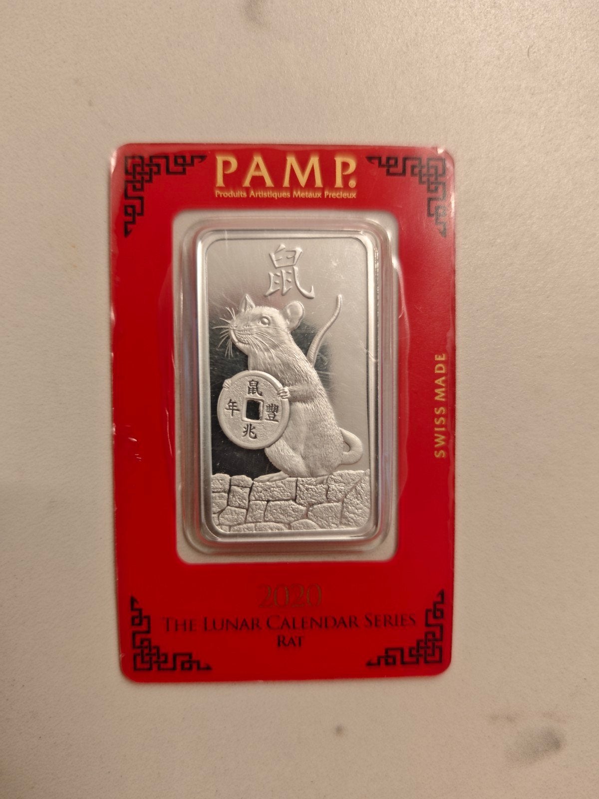 PAMP Suisse lunar year of the rat 2020 Zilveren Baar 1 oz, Ophalen