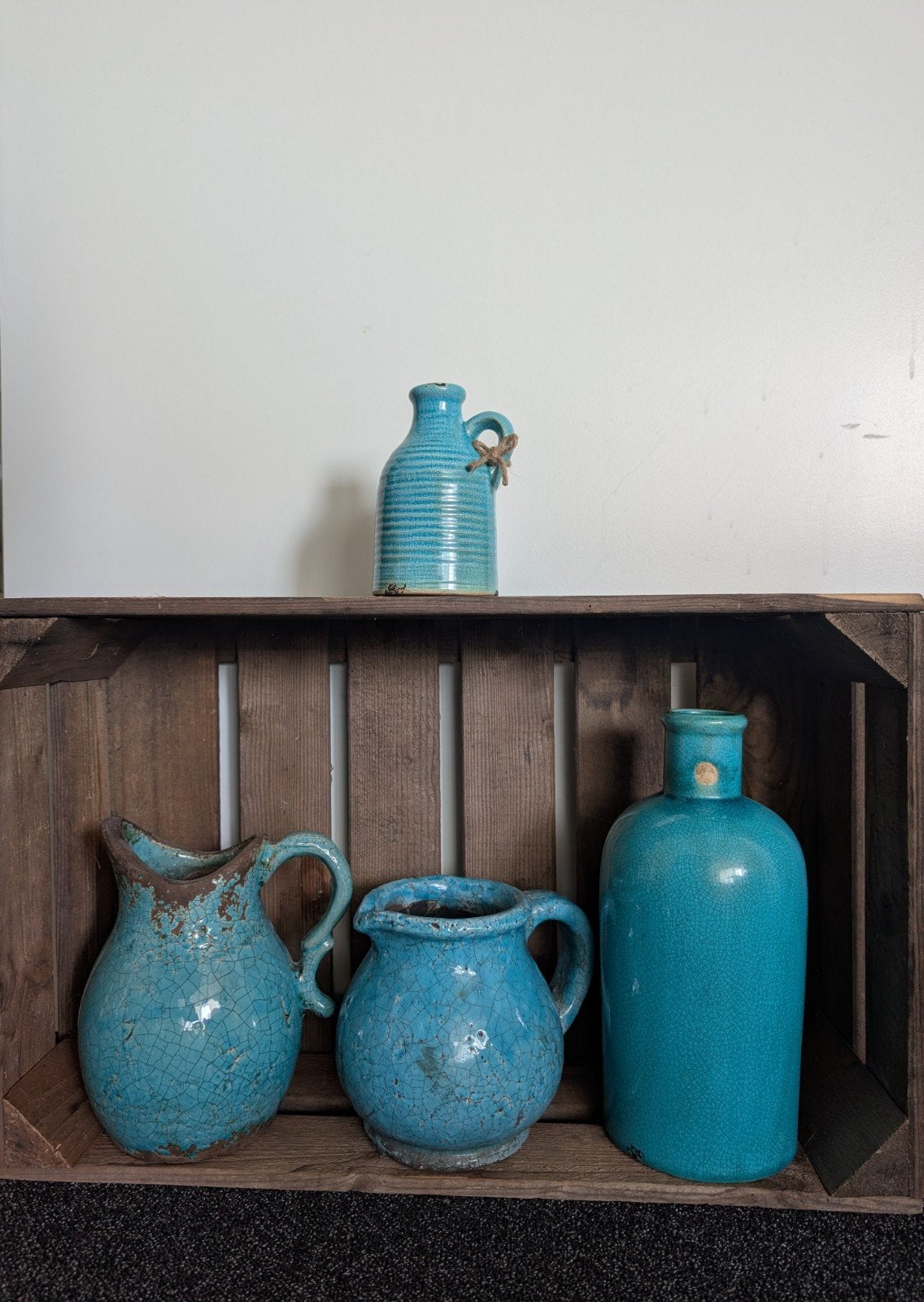 Decoratieve vazen en kruiken in turquoise craquelé, Huis en Inrichting, Woonaccessoires | Vazen, Blauw, Met patroon/structuur