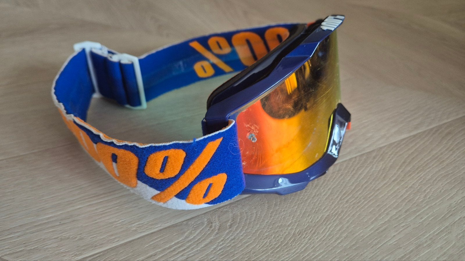 100% Accuri (Gen 1) Crossbril – Blauw/Oranje met Goud/Rood, Motorcrosskleding, 100%, Kinderen, Ophalen of Verzenden