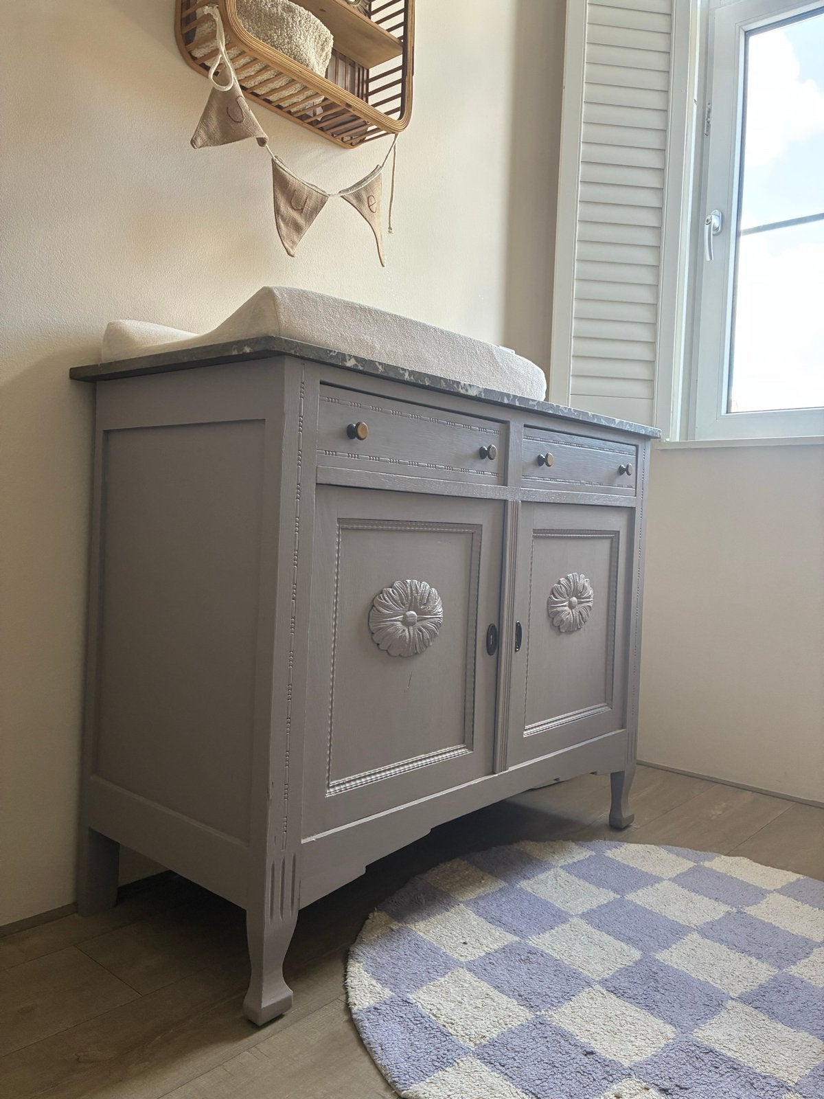 Vintage Commode / Kastje met Marmeren Blad, Gebruikt, 50 tot 70 cm, 100 cm of meer, Voetruimte