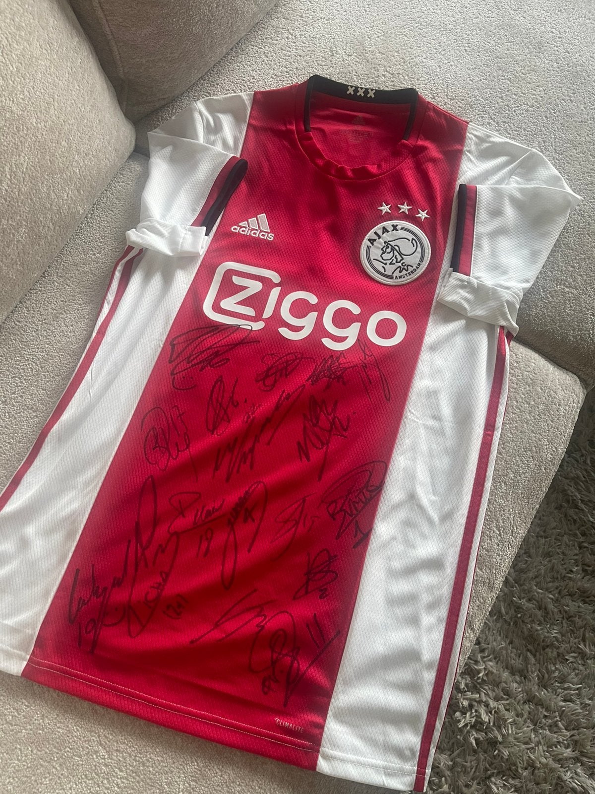 Uniek Ajax one piece gesigneerd shirt (rugnummers en namen), Shirt, Nieuw, Maat L, Ophalen of Verzenden