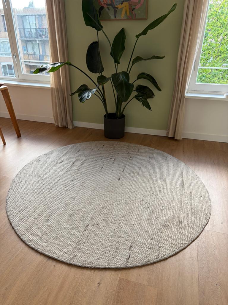 Wollen vloerkleed 2m diameter Feline (Volero) wit/gemeleerd, Huis en Inrichting, Stoffering | Tapijten en Kleden, Ophalen, Wit