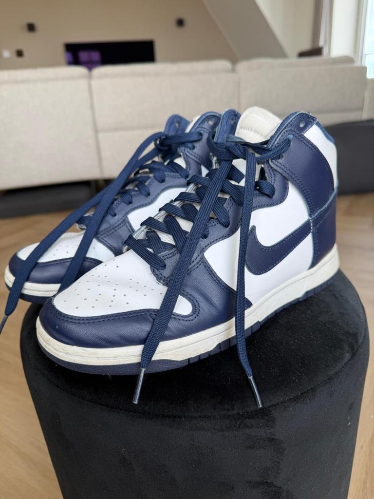 Nike High Dunks, maat 41 blauw wit, Ophalen of Verzenden, Zo goed als nieuw, Blauw