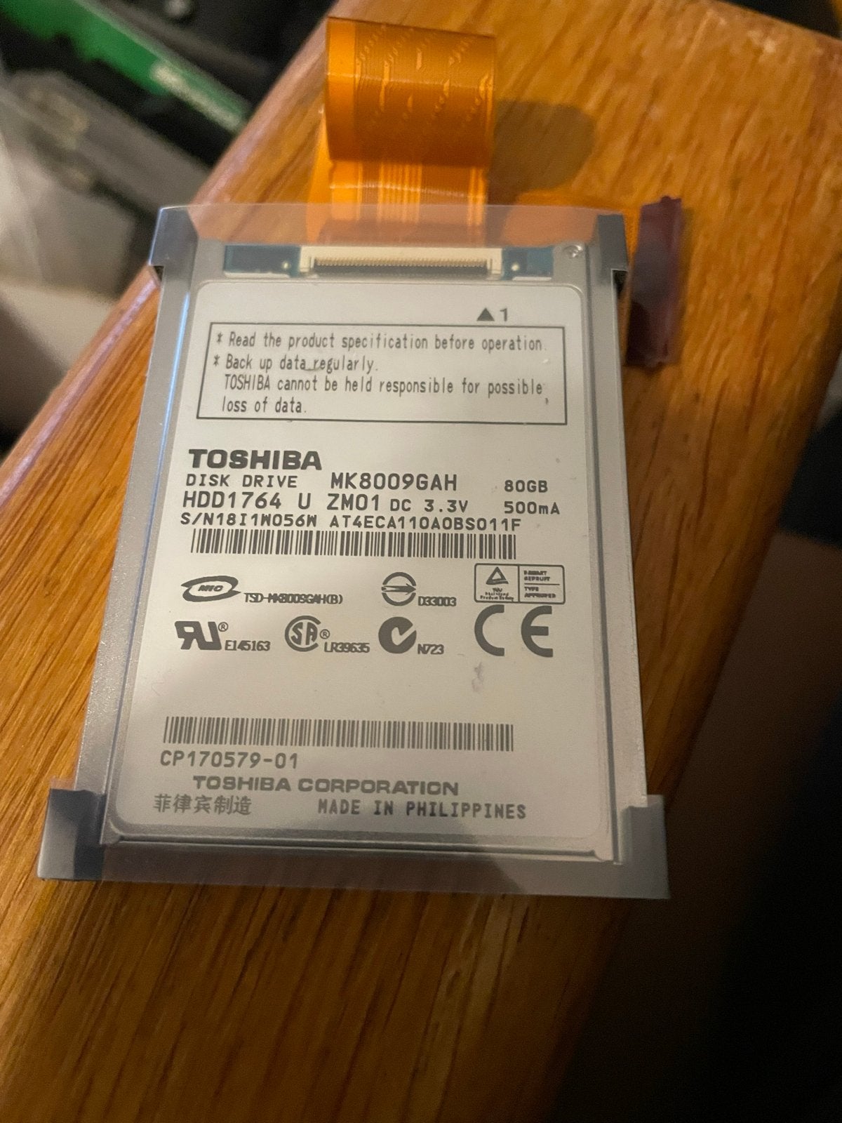 Toshiba 1.8" SATA (ZIF) 80 GB HDD voor laptops/iPods, Computers en Software, Intern, Gebruikt, Ophalen of Verzenden, Laptop