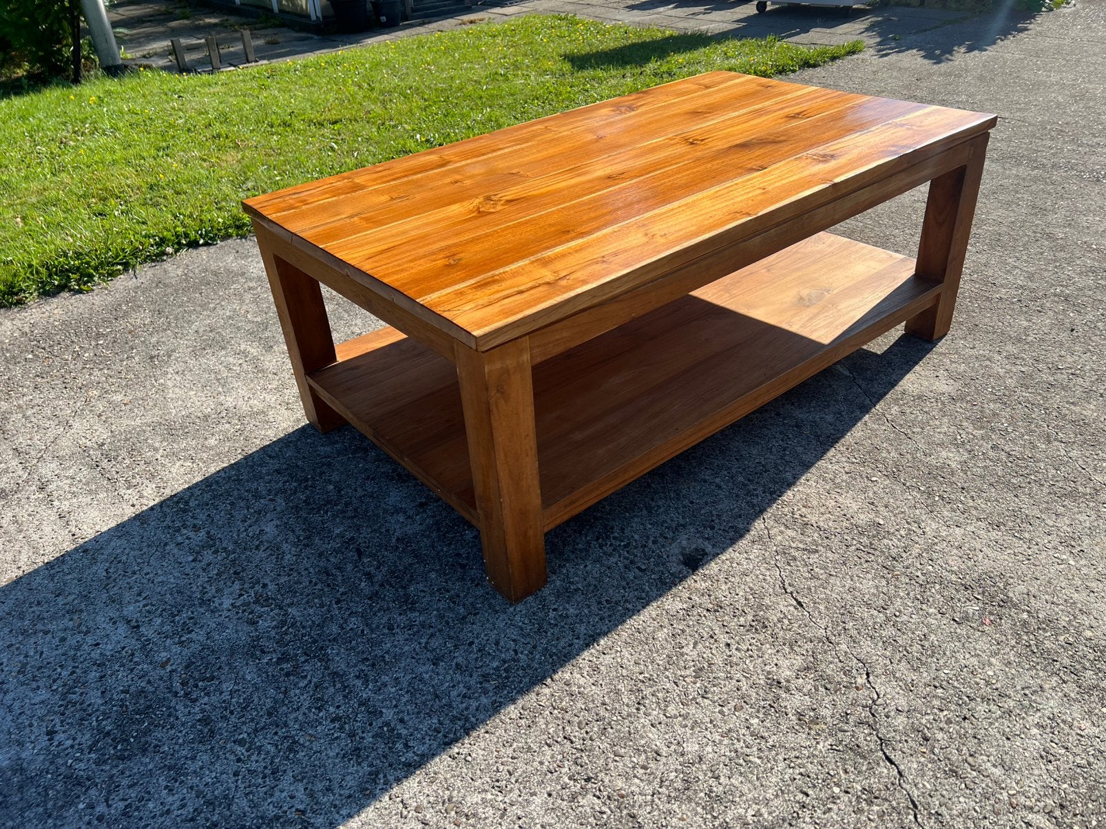 Teakhouten salontafel, Ophalen, 100 tot 150 cm, 50 tot 100 cm, Zo goed als nieuw