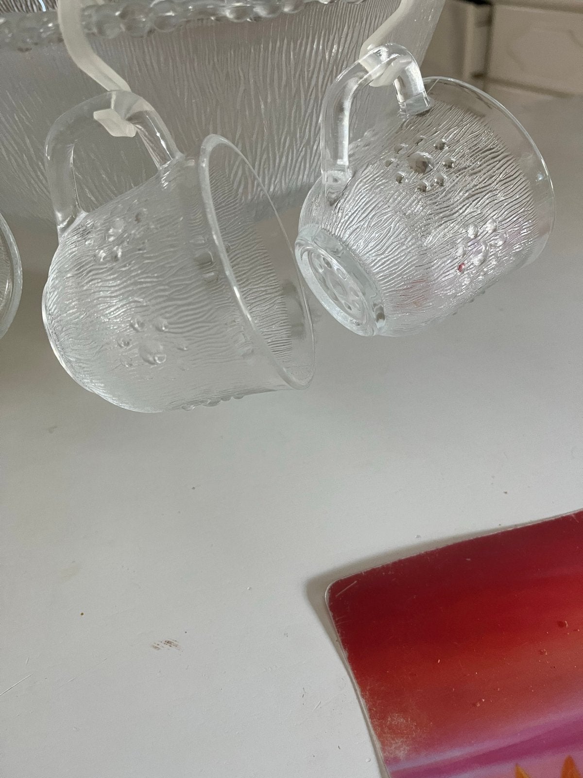 Vintage Glazen Punch Bowl Set met 5 Kopjes en Lepel, Ophalen, Gebruikt, Overige typen, Vintage