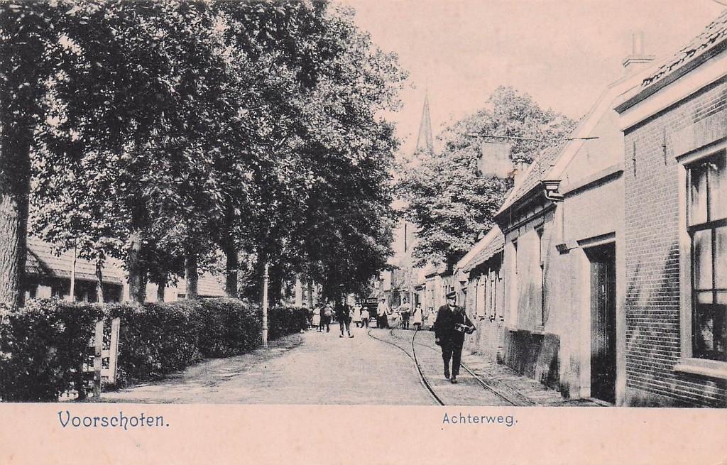 Voorschoten - Achterweg geanimeerd (gel. 1904), Ophalen of Verzenden, Voor 1920, Gelopen, Zuid-Holland