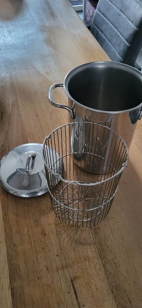 Aspergepan met inzet - RVS, Kookpan of Snelkookpan, Gebruikt, Inductieplaat, Ophalen of Verzenden