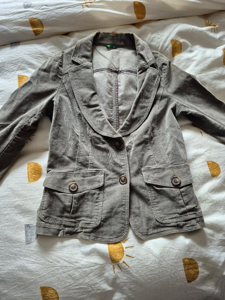 Grijs ribfluwelen jasje Benetton mt 40, Maat 38/40 (M), Benetton, Ophalen of Verzenden, Zo goed als nieuw