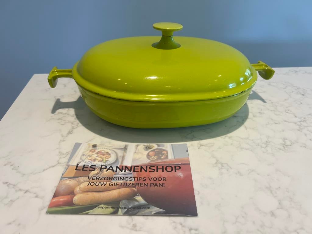 Le Creuset ovenschaal met deksel, mintgroen 29 cm heel goed, Overige materialen, Overige typen, Ophalen of Verzenden, Zo goed als nieuw