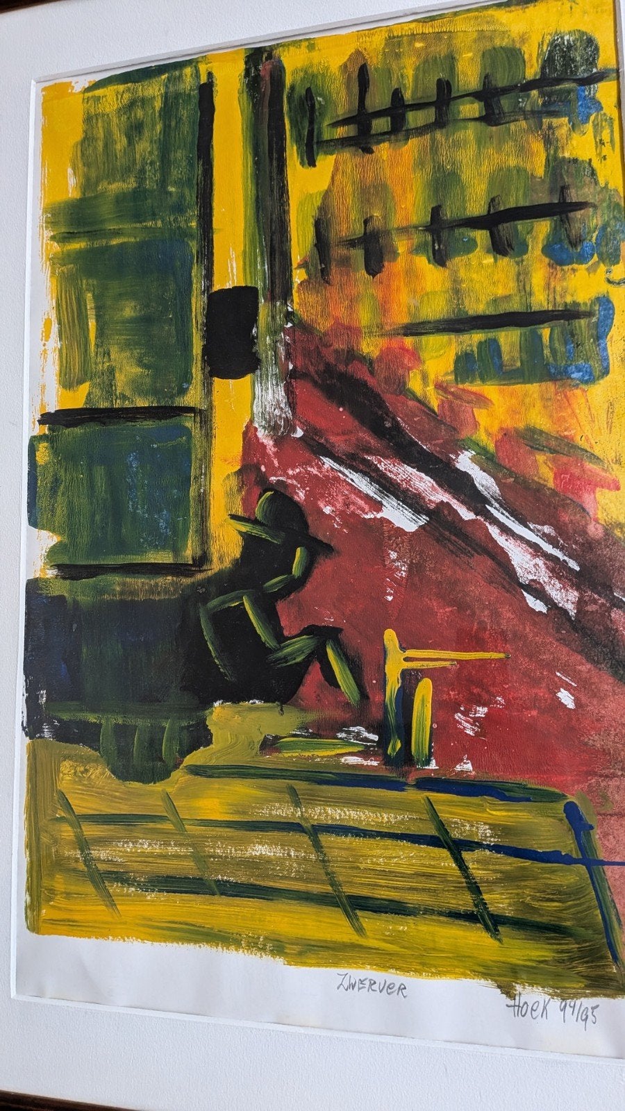 Prachtig acrylverf werk van H. Hoek, genaamd Zwerver, Antiek en Kunst, Ophalen of Verzenden