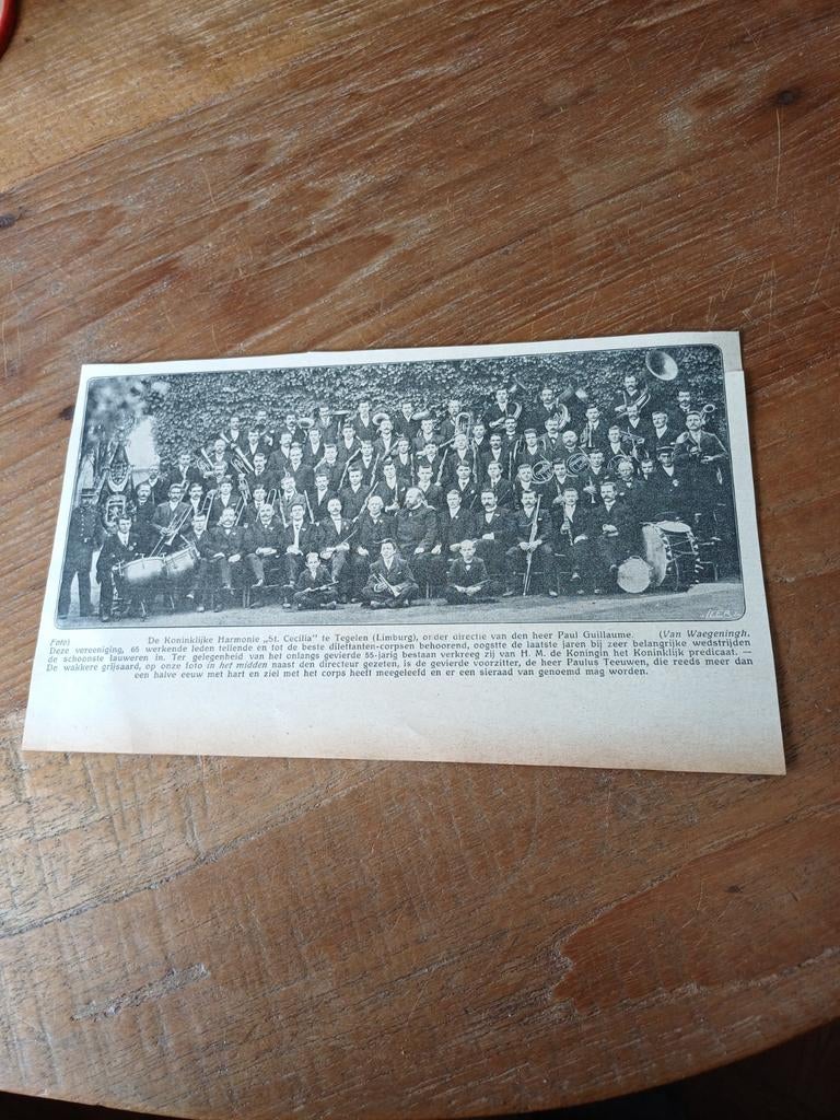 Knipsel koninklijke harmonie Sint Caecilia Tegelen 1915, Verzamelen, Ophalen of Verzenden, Voor 1920, Knipsel(s)