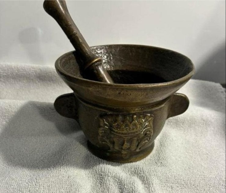 Antieke Koperen Vijzel met Stamper - Decoratief, Antiek en Kunst, Antiek | Koper en Brons, Ophalen of Verzenden, Koper