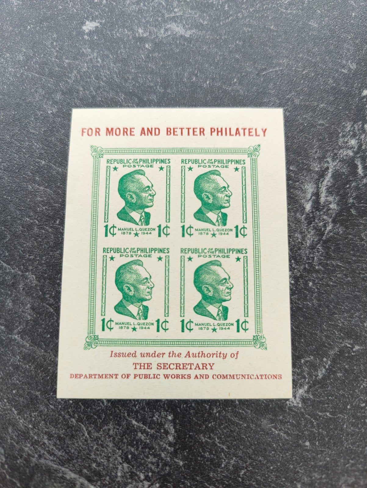 Filipijnse postzegelblok Manuel L. Quezon 1944, Postzegels en Munten, Postzegels | Nederland, Ophalen of Verzenden, Na 1940, Postfris
