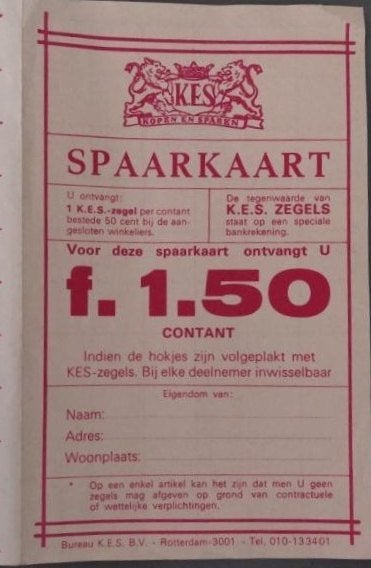KES spaarkaart, Verzamelen, Merken en Reclamevoorwerpen, Ophalen of Verzenden, Gebruikt, Overige typen