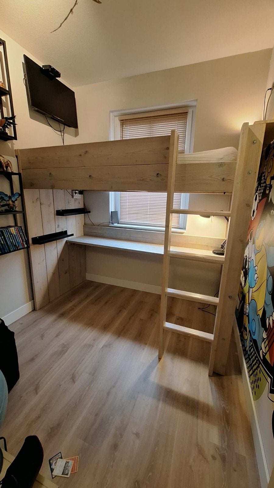 hoogslaper met Bureau, Ophalen, Eenpersoons, 90 cm, Hoogslaper