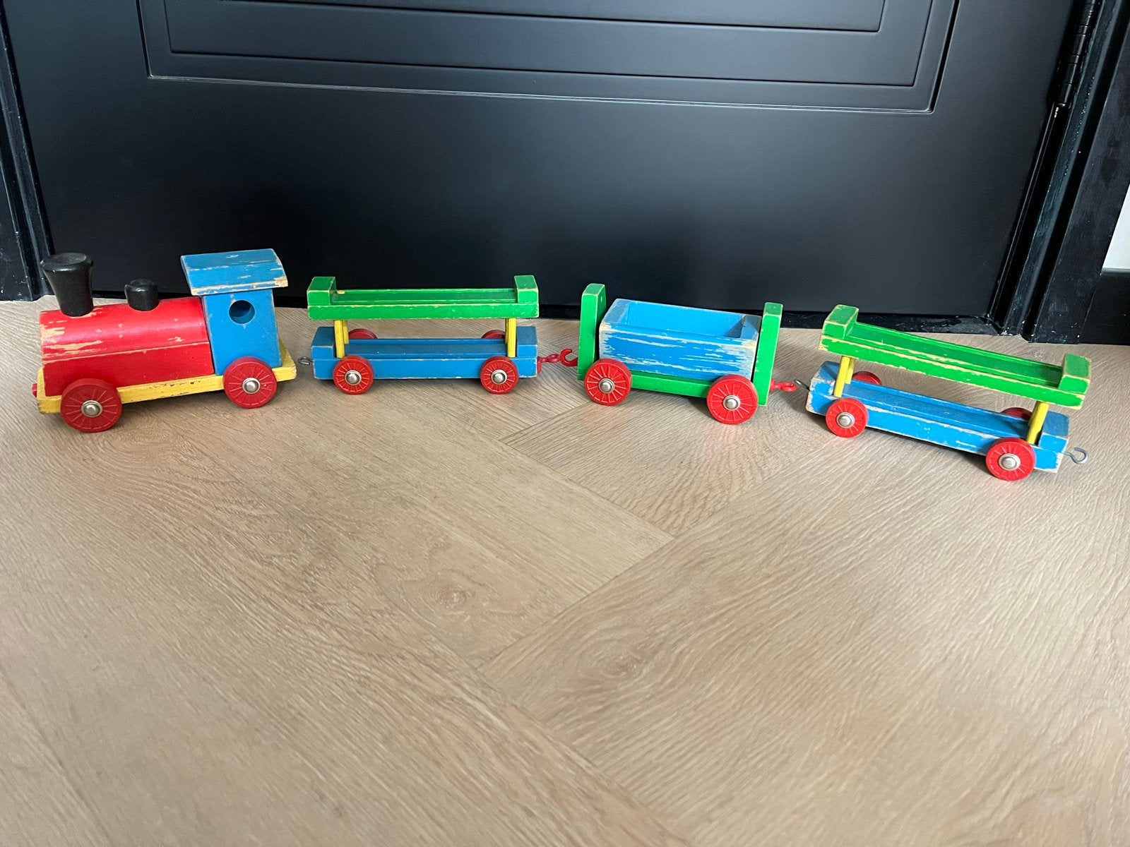 Vintage houten trein van Heros, Ophalen of Verzenden, Gebruikt, Duw- of Trekspeelgoed