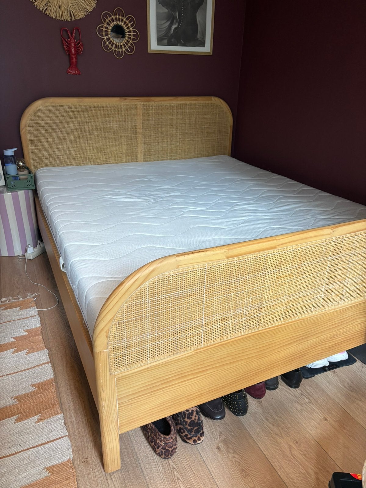 Bed naturel webbing 160x200 incl. matras, Huis en Inrichting, Ophalen, Tweepersoons, Zo goed als nieuw, 200 cm