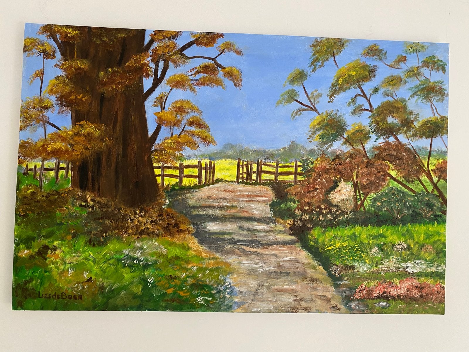 Schilderij 75x115 cm Olieverf Landschap LiesdeBoer, Ophalen of Verzenden, Gesigneerd, Olieverf, Landschap