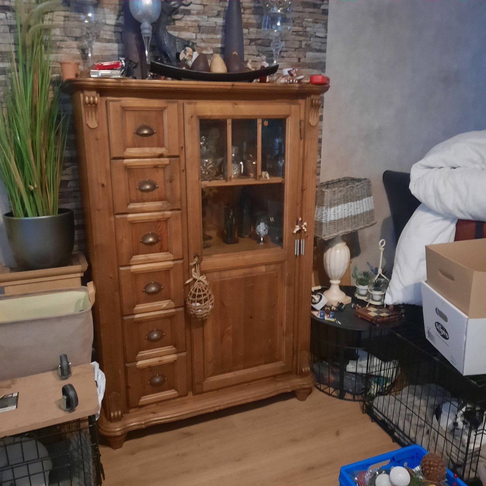 Old finish grenen kasten , schouw en side table, Ophalen, Gebruikt, 50 tot 100 cm, Landelijk