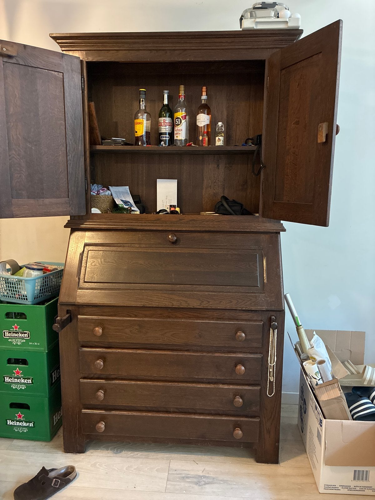 Eikenhouten secretaire kast, Huis en Inrichting, Ophalen, Gebruikt